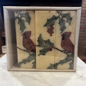 NIB‎ Bill Blass Set Of 3"Picturescape"Pillar Candles•Christmas/Winter•Cardinals